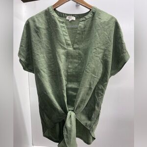 Chenault Olive Tie-Front Blouse